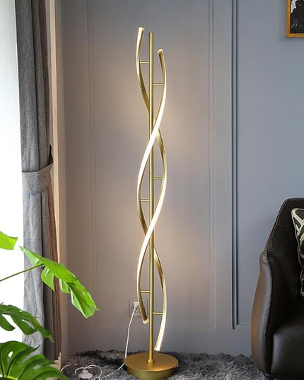 LED Modern Floor Lamp for Living Room, 40W 3 Colors Stepless Dimmable and Color-Changing Bright Floor Standing Lamp,60" Unique Spiral Floor Tall Lamp for Bedroom Office with Remote,Gold - LeafyLoom