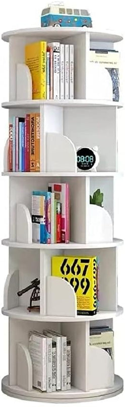 5 Tier 360° Rotating Stackable Shelves Bookshelf Organizer (White) - LeafyLoom