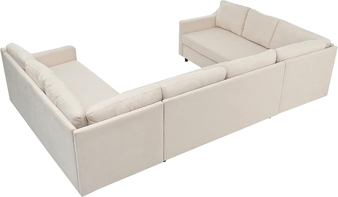 Modern U Shaped, Oversized 3 Piece Modular Sectional 6-8 Persons,Living Room Thick Seat and Back Cushions,Sofas & Couches for Apartment,Office,Gray, Beige-B - LeafyLoom