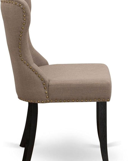 East West Furniture SIP6T48 Sion Parson Dining Room Button Tufted Nailhead Trim Coffee Linen Fabric Padded Chairs, Set of 2, Wirebrushed Black - LeafyLoom