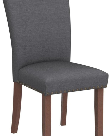 COLAMY Upholstered Parsons Dining Chairs Set of 6, Fabric Dining Room Kitchen Side Chair with Nailhead Trim and Wood Legs - Dark Grey - LeafyLoom