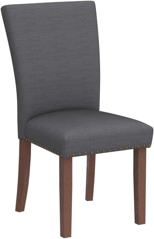 COLAMY Upholstered Parsons Dining Chairs Set of 6, Fabric Dining Room Kitchen Side Chair with Nailhead Trim and Wood Legs - Dark Grey - LeafyLoom