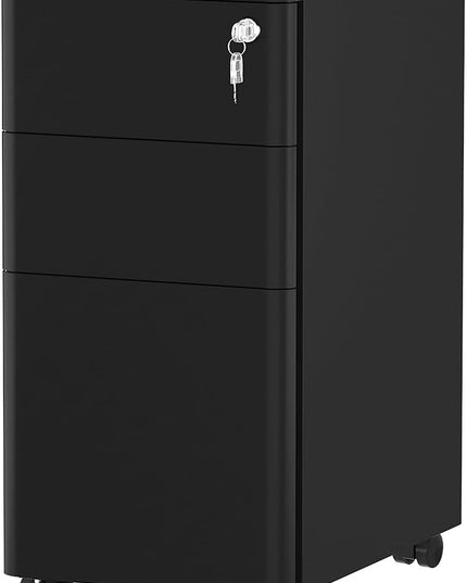 YITAHOME 3-Drawer Metal Filing Cabinet Office, Compact Portable Slim File Cabinet Drawers with Keys, Pre-Built Office Storage Cabinet for A4/Letter/Legal (Black) - LeafyLoom