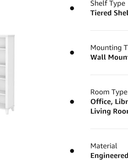 Bush WC81965 Somerset 5-Shelf 65-Inch H Bookcase, White - LeafyLoom