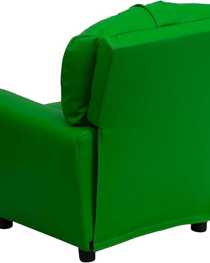 Flash Furniture Chandler Vinyl Kids Recliner with Cup Holder and Safety Recline, Contemporary Reclining Chair for Kids, Supports up to 90 lbs., Green - LeafyLoom