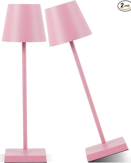 2 Pack LED Rechargeable Table Lamps, Cordless Desk Lamp, 3W 5200mAh Battery Operated Table Light, Stepless Dimming Portable Table Light Waterproof for Restaurant/Indoor/Outdoor (Pink 2Pack) - LeafyLoom