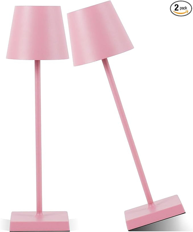 2 Pack LED Rechargeable Table Lamps, Cordless Desk Lamp, 3W 5200mAh Battery Operated Table Light, Stepless Dimming Portable Table Light Waterproof for Restaurant/Indoor/Outdoor (Pink 2Pack) - LeafyLoom