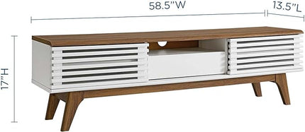 Modway Render Mid-Century Modern Low Profile 59 Inch TV Stand in Walnut/White - LeafyLoom