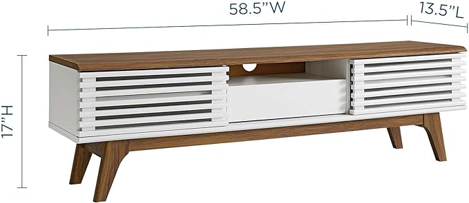 Modway Render Mid-Century Modern Low Profile 59 Inch TV Stand in Walnut/White - LeafyLoom