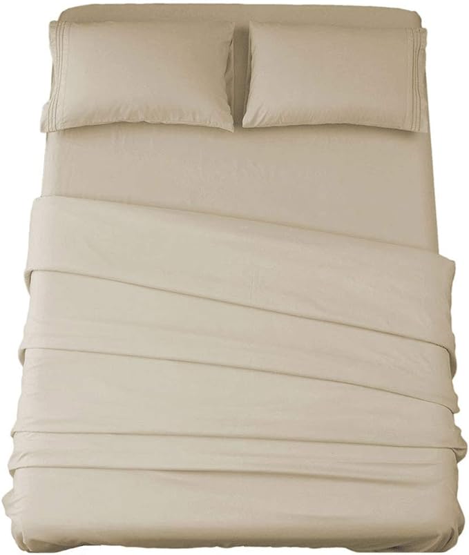 SONORO KATE Bed Sheet Set Super Soft Microfiber 1800 Thread Count Luxury Egyptian Sheets 16-Inch Deep Pocket，Wrinkle -4 Piece (Beige, Full) - LeafyLoom