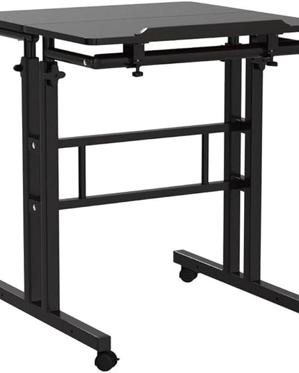 DlandHome Mobile Standing Desk Stand Up Desk Rolling Desk, Stand Sit Desk Mobile Computer Desk Adjustable Standing Desk 23.6inches Table Workstation Mobile Desk Cart Tray Black - LeafyLoom