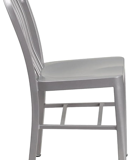 Flash Furniture Commercial Grade Silver Metal Indoor-Outdoor Chair - LeafyLoom