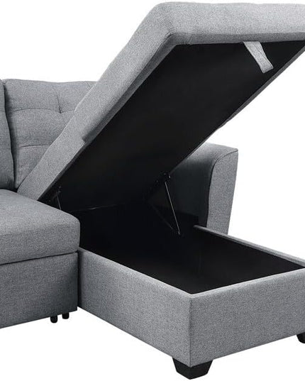 Reversible Sectional Sofa, L-shaped Corner Couch with Storage Chaise Lounge Ottoman, Pull Out Sleeper Bed for Compact Spaces, Bedroom, Apartment, 61.75 Inch, Light Gray - LeafyLoom