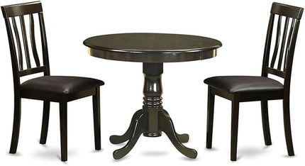 East West Furniture ANTI3-CAP-LC Antique 3 Piece Kitchen Set Contains a Round Table with Pedestal and 2 Faux Leather Dining Room Chairs, 36x36 Inch - LeafyLoom