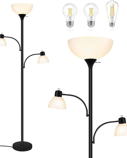 Luvkczc Floor Lamps for Living Room,Torchiere Floor Lamp with 8W Adjustable Reading Lights, Industrial Tall Lamps for Living Room, Bedroom, Office, 3 Bulbs Included - LeafyLoom