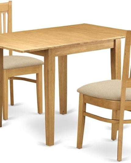 East West Furniture Norden 3 Piece Room Furniture Set Contains a Rectangle Kitchen Table with Dropleaf and 2 Linen Fabric Upholstered Dining Chairs, 30x48 Inch, Oak - LeafyLoom