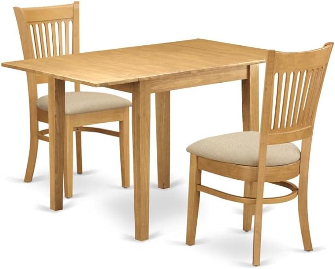 East West Furniture Norden 3 Piece Room Furniture Set Contains a Rectangle Kitchen Table with Dropleaf and 2 Linen Fabric Upholstered Dining Chairs, 30x48 Inch, Oak - LeafyLoom