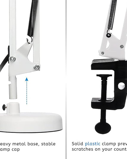 Led Desk Lamp with Clamp - Swing Arm Desk Lamp with 1 LED Cold Light Bulbs 6500K - Folding Table Lamp，Used for Office, Work, Study, Dormitory Reading and Eye Protection (White-01) - LeafyLoom