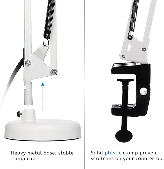 Led Desk Lamp with Clamp - Swing Arm Desk Lamp with 1 LED Cold Light Bulbs 6500K - Folding Table Lamp，Used for Office, Work, Study, Dormitory Reading and Eye Protection (White-01) - LeafyLoom