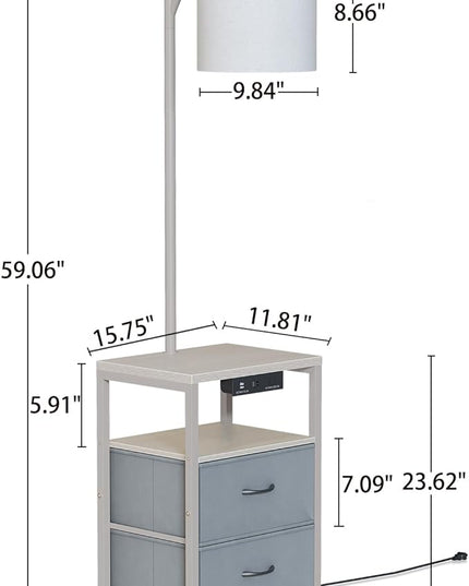 SUNMORY Floor Lamp with Table & 2 Drawers, Lamp with USB Port and Outlet, Lamps for Nightstand with 3 Color Temperature Led Bulb Included, Floor Lamps for Living Room, Bedroom and Home Office, Grey - LeafyLoom