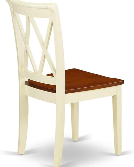 East West Furniture CLC-BMK-W Clarksville Dining Room Chairs - Double Cross Back Wood Seat Chairs, Set of 2, Buttermilk & Cherry - LeafyLoom