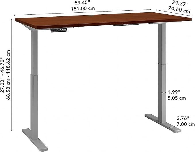 Bush Business Furniture Move 60 Series Electric Ergonomic Sit-Stand Computer Table for Home and Professional Office, 60W x 30D, Hansen Cherry - LeafyLoom