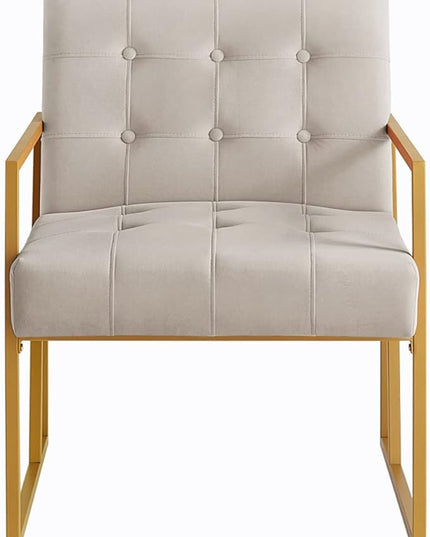 24KF Modern Taupe Velvet Button Tufted Accent Chair with Golden Metal Stand, Decorative Furniture Chairs for Living Room Bedroom - Taupe - LeafyLoom