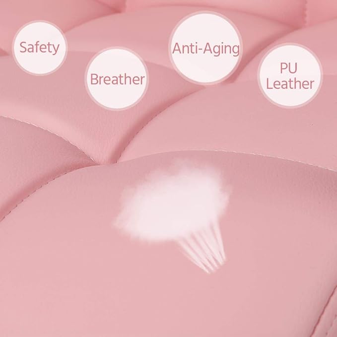 Yaheetech Desk Chairs with Wheels/Armrests Modern PU Leather Office Chair Height Adjustable Home Computer Executive Chair on Wheels 360° Swivel - Pink - LeafyLoom
