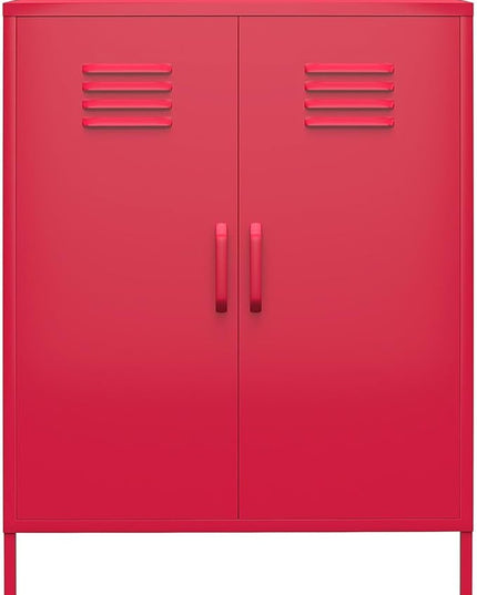 Novogratz Cache 2 Door Metal Locker-Style Storage Accent Cabinet, Magenta - LeafyLoom