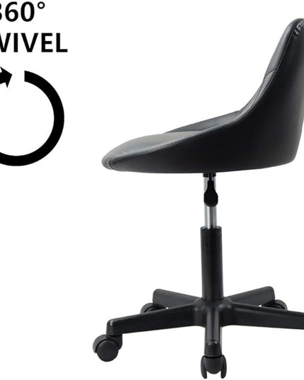 KKTONER Mid Back PU Leather Height Adjustable Swivel Modern Task Chair Computer Office Home Vanity Chair with Wheels (black) - LeafyLoom