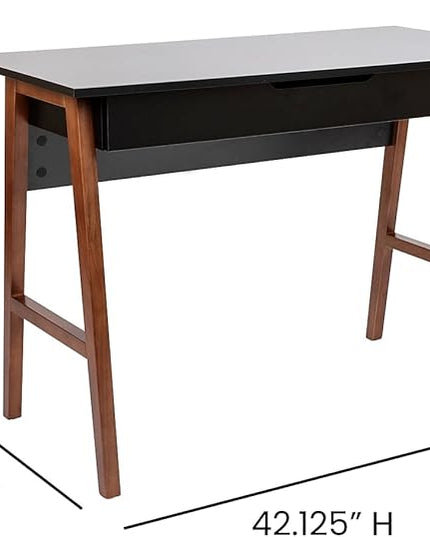 Flash Furniture Darla Computer Desk - Black Home Office Desk with Storage Drawer - 42" Long Writing Desk for Bedroom - LeafyLoom