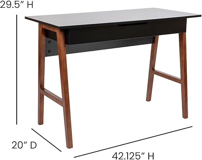 Flash Furniture Darla Computer Desk - Black Home Office Desk with Storage Drawer - 42" Long Writing Desk for Bedroom - LeafyLoom