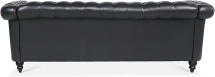 3-Seaters Living Room Clasic Chesterfield Sofa Couch Button Tufted PU Leather Upholstered Sofa&Couch with Luxury Roller Armrest Soild Wood Legs Movable Cushions & Nailhead Decor - LeafyLoom