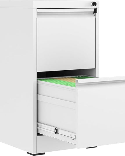 2 Drawer File Cabinet with Lock, Metal Vertical Filing Cabinets for Home Office, Steel Storage Cabinet for Hanging Legal/Letter Size Files, Assembly Required (White) - LeafyLoom