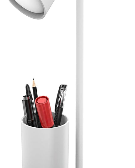 Desk Lamps for Home Office, LED Desk Lamp with Wireless Charger, 15W Fast Charging, Table Lamp with Pen Holder, 4 Brightness Levels, Eye-Caring (with AC Adapter) - LeafyLoom