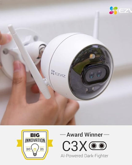 EZVIZ Outdoor Camera Dual Lens, Surveillance Camera with Color Night Vision & Human/Vehicle Detection, Active Defense with Light & Siren, Two-Way Talk, IP67, No Subscription Fee Cloud(C3X-Cloud) EZVIZ