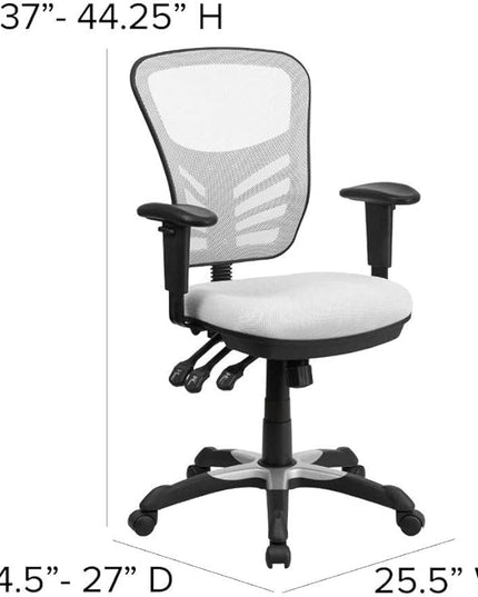 Flash Furniture Nicholas Mid-Back Swivel Office and Gaming Chair, Ergonomic Mesh Office Chair with Adjustable Lumbar Support and Height, White - LeafyLoom