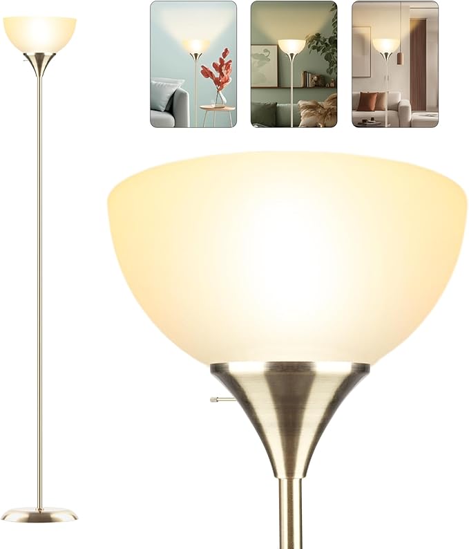Floor Lamp, Standing Lamp, Floor Lamp for Bedroom, Drop-Resistant White Lampshade, Floor Lamp for Living Room Bedroom Study Office (Bronze) - LeafyLoom