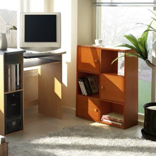 Furinno Pasir 3-Tier Shelf with 3 Door/Round Handle, Light Cherry - LeafyLoom