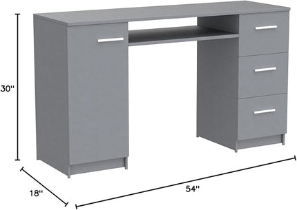 Madesa Computer Desk with 3 Drawers, 1 Door and 1 Storage Shelf, Wood Writing Home Office Workstation, Office Desk with Drawers - 30” H x 18” D x 53” W - Grey - LeafyLoom