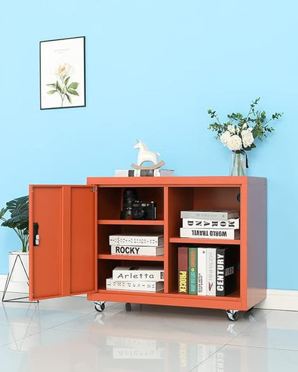 Metal Mobile Lateral File Cabinet, Storage Locker,Printer Stand with Open Storage Shelves for Office,School,Home,Living Room. (Orange) - LeafyLoom