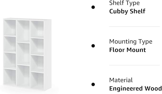 Furinno Luder Bookcase / Book / Storage , 11-Cube, White - LeafyLoom