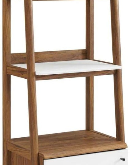 Modway Bixby Display Case, 21" Bookshelf, Walnut White - LeafyLoom