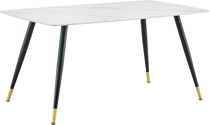 NicBex 62.2Inch Rectangular Dining Table,Modern Kitchen Table with Imitation Marble Tabletop and Black Metal Legs for 6 to 8,Large Dining Room Table for Kitchen,Meeting Living Room,Black+Gold - LeafyLoom