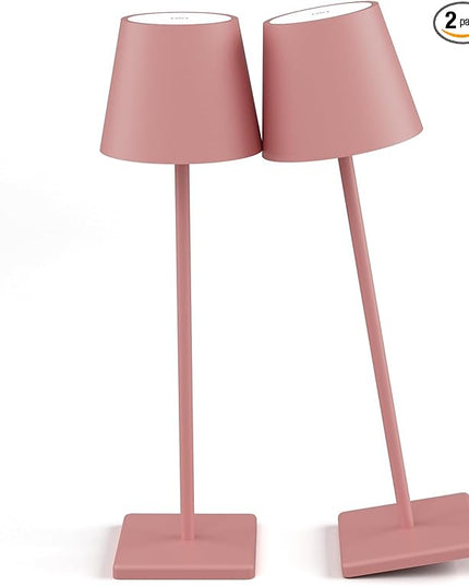 2-Pack LED Cordless Table Lamp, Rechargeable Battery Desk lamp 3W 5500mAh Battery Operated Stepless Dimming Modern Portable Table Light for Restaurant/Bedroom/Outdoor IP54 Waterproof (Pink) - LeafyLoom