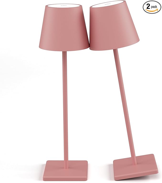 2-Pack LED Cordless Table Lamp, Rechargeable Battery Desk lamp 3W 5500mAh Battery Operated Stepless Dimming Modern Portable Table Light for Restaurant/Bedroom/Outdoor IP54 Waterproof (Pink) - LeafyLoom