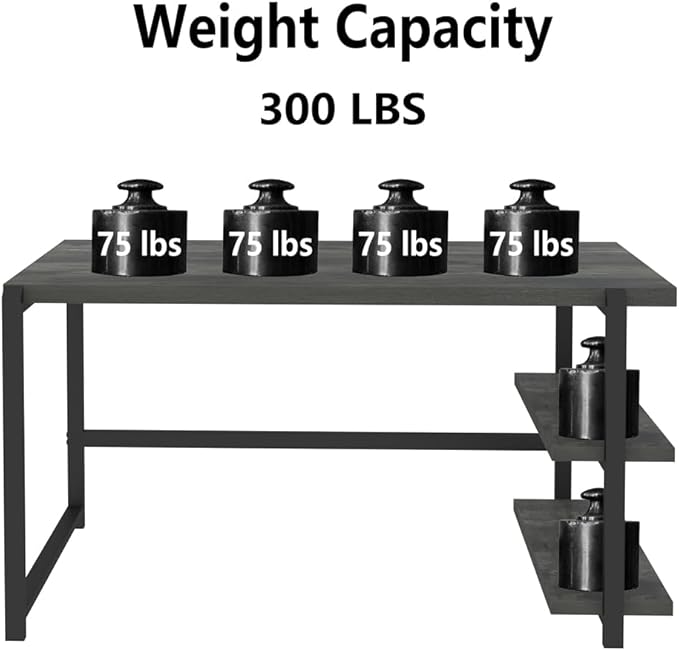 Industrial Computer Desk with Shelves, 55 inch Rustic Wood and Metal Work Study Writing Table for Home Office, Grey - LeafyLoom