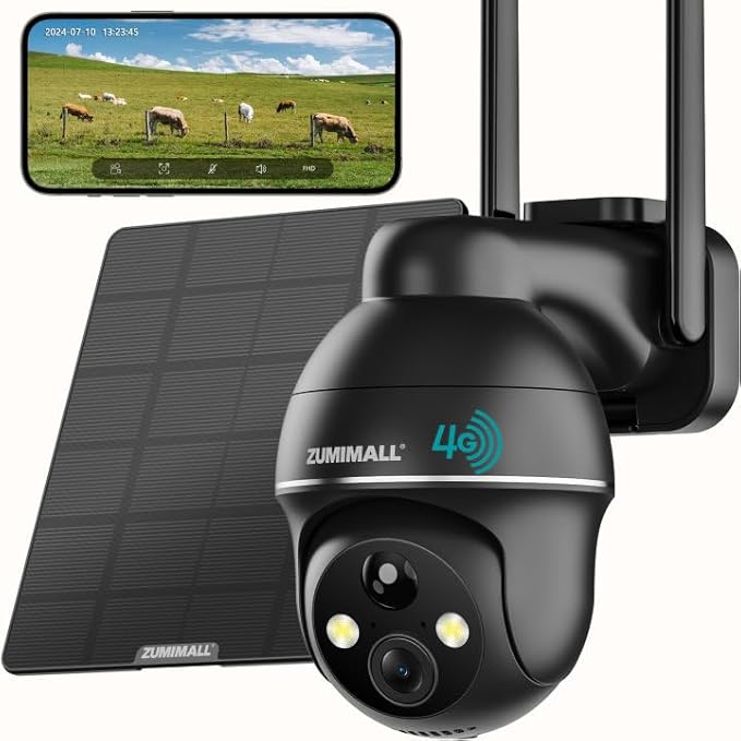 ZUMIMALL 4G LTE Cellular Solar Security Camera Wireless Outdoor, 2K No WiFi Security Camera Solar Powered with Color Night Vision, 2-Way Talk, Motion Alert, Cloud, SIM Included（US Version） ZUMIMALL