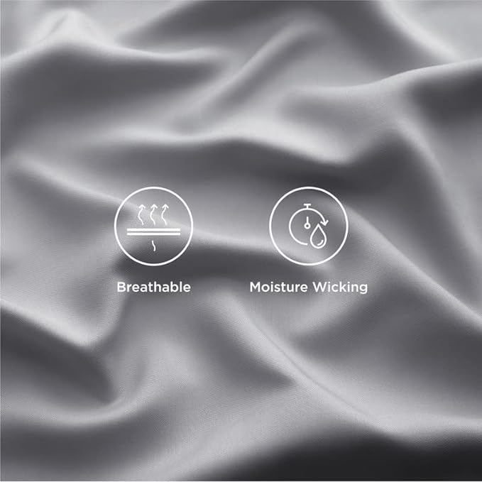 Bedsure California King Sheet Sets, Cooling Sheets, Rayon Derived from Bamboo, Deep Pocket Up to 16", Breathable & Soft Bed Sheets, Hotel Luxury Silky Bedding Sheets & Pillowcases, Silver Grey - LeafyLoom