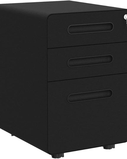 YITAHOME 3-Drawer Metal Mobile File Cabinet, Rolling Filing Cabinet with Lock, Filing Cabinet Under Desk fits Legal/A4 Size for Home/Office, Fully Assembled,Black - LeafyLoom